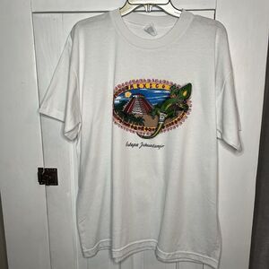 Mexico Aztec T-Shirt Mens Large White Graphic T-Shirt Ixtapa Zihuatanejo Lizard